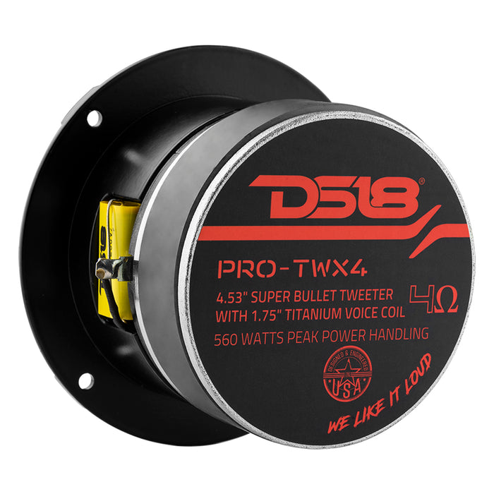 DS18 4.5" Super Bullet Tweeter 280 Watts 1.75" Titanium 4-Ohm Vc SKU: PRO-TWX4