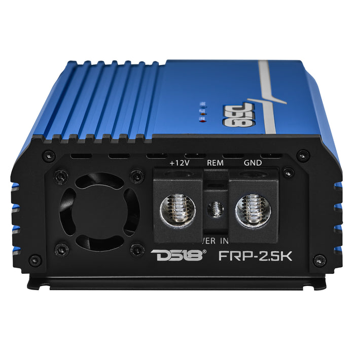 DS18 FRP Compact Full-Range Class D 1-Channel Amplifier 2,500 Watts Rms @ 1-ohm Red Blue SKU: FRP-2.5K/BL