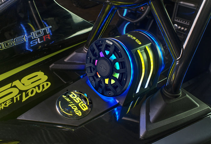 DS18 Polaris Slingshot Headrest Speaker Pods Loaded | 2 x NXL-IQ6/BK Speakers and Digital LED Lights | 2015 - Current SKU: SLG-HD6LDV2