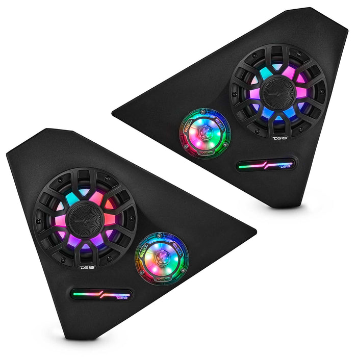 DS18 Polaris Slingshot Front Kick Panel Speaker Pods Loaded | 2 x NXL-IQ6/BK & 2 x PRO-TW1LD and Digital LED Lights | 2015 - Current SKU: SLG-FKP6LDV2