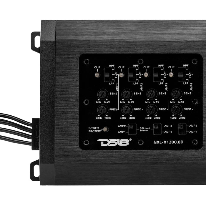 DS18 NXL 8-Channel Full-Range Class D IP67 Marine and Powersports Amplifier 8 x 150 Watts RMS @ 4-Ohm SKU: NXL-X1200.8D