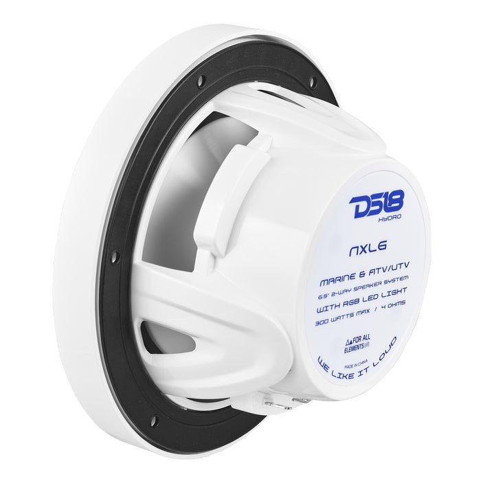 DS18 NXL 6.5" 2-Way Coaxial Marine Speaker With LED RGB Lights 100 Watts Rms 4-Ohm - White SKU: NXL-6