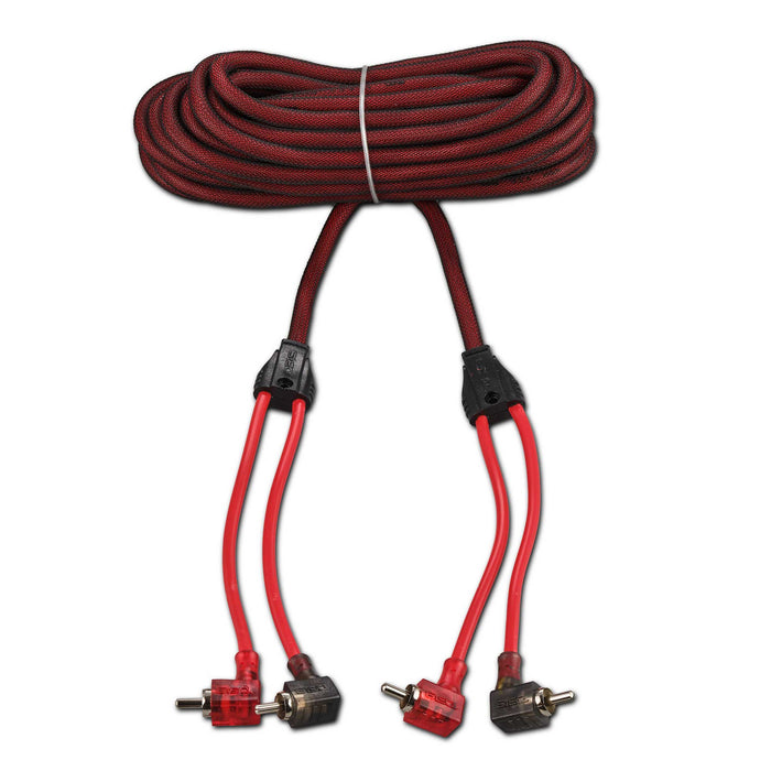 DS18 100% OFC Ultra Flex 2-Channel RCA with 90 Degree Ends, Dual Twist Wire, Red Braided Jacket - 16 ft SKU: R16.L