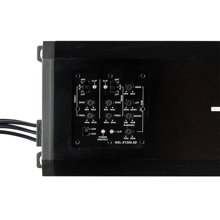 DS18 NXL 5-Channel Full-Range Class D IP67 Marine and Powersports Amplifier 4 x 150 @ 4-Ohm and 1 x 600 @ 2-Ohm Watts Rms SKU: NXL-X1200.5D