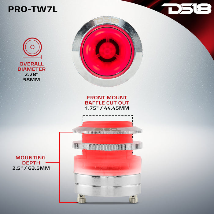 DS18 2.3" Neodymium Super Bullet Tweeter 1" Titanium Voice Coil with RGB LED Lights SKU: PRO-TW7L