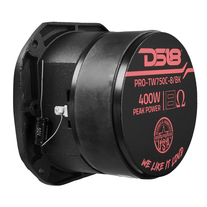 DS18 4" Super Bullet Tweeter with 1.5" Titanium Voice Coil and Oversized Ferrite Magnet 200 Watts 8-Ohm SKU: PRO-TW750C-8/BK