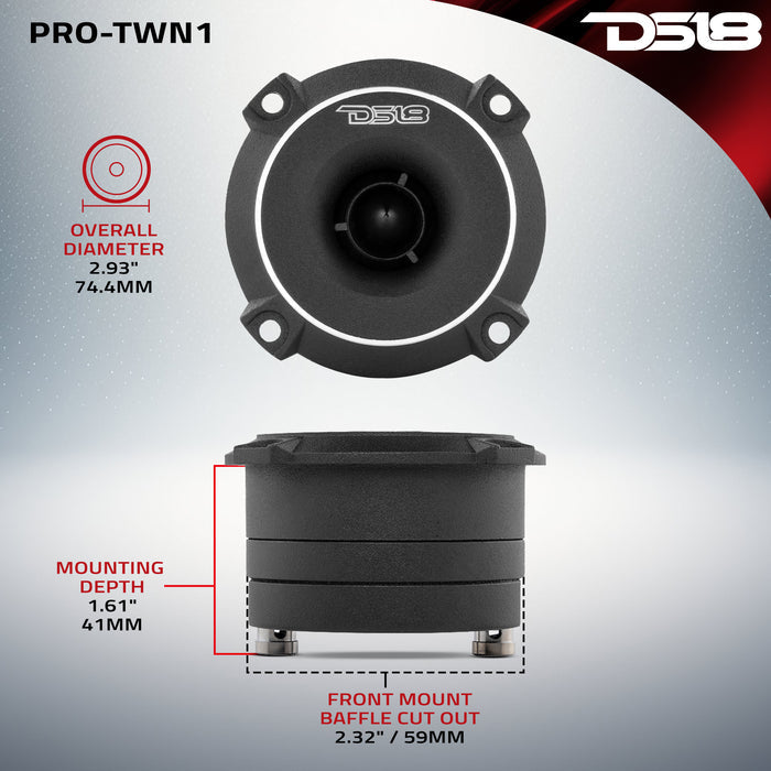 DS18 3" High Compression Neodymium Slim Super Bullet Tweeter 120 Watts 1" Titanium 4-Ohm Vc SKU: PRO-TWN1