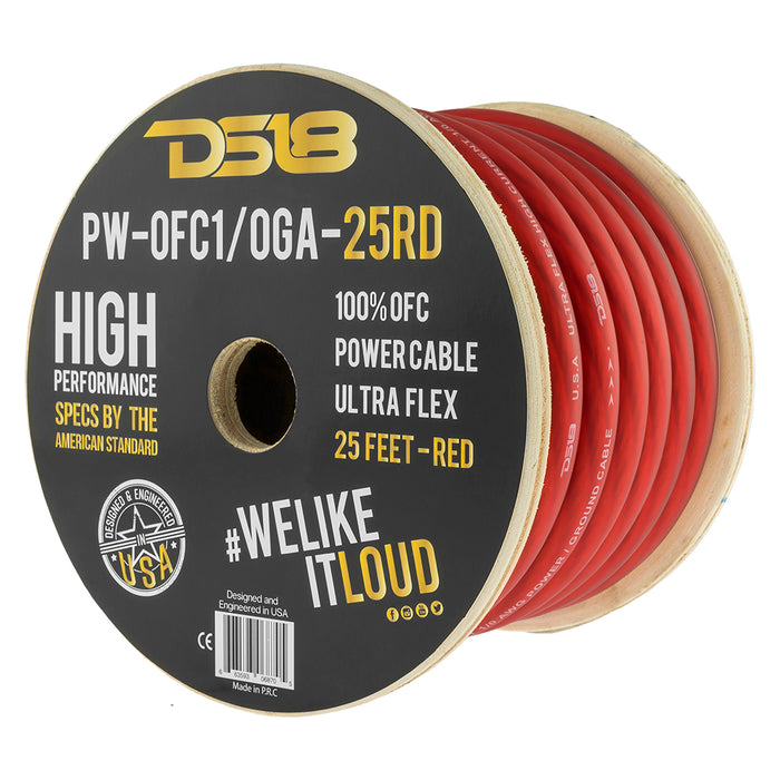 DS18 1/0-GA 100% OFC Ground, Power Cable, 25 Feet SKU: PW-OFC1/0GA-25RD