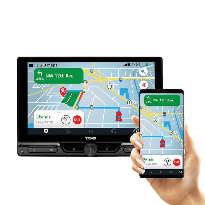 DS18 10.5" Floating Rotating Swivel Modular Touchscreen Mechless Single-DIN Headunit with Bluetooth, Mirror Link, USB, Gps and Android 10 (4x64GB) SKU: DDX10.5ADX