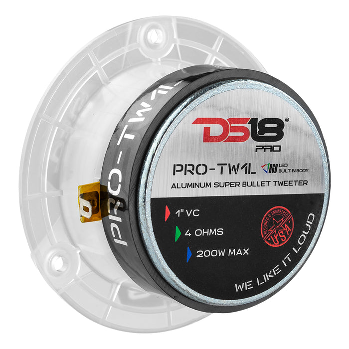 DS18 3.8" Super Bullet Tweeter with 1" Aluminum Voice Coil with RGB LED Lights SKU: PRO-TW1L