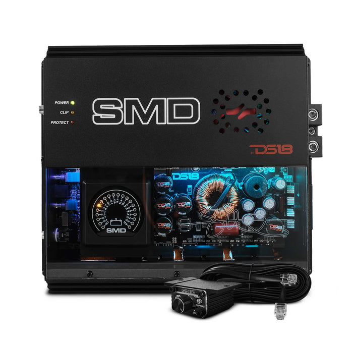 DS18 SMD Monoblock Amplifier with VM-1 Voltmeter and Digital LED Lights 2000W RMS at 1-ohm - Steve Meade Designs SKU: SMD-2000.1D