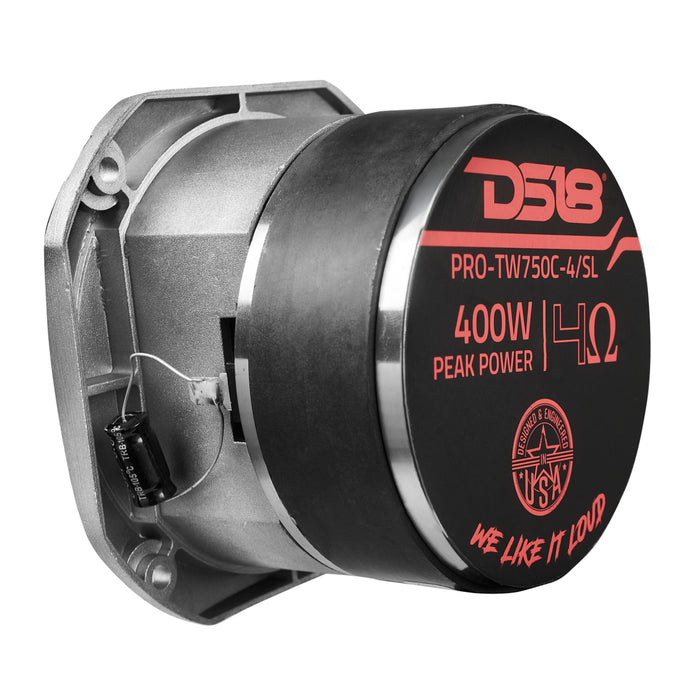 DS18 4” Super Bullet Tweeter with 1.5” Titanium Voice Coil and Oversized Ferrite Magnet 200 Watts 4-Ohm SKU: PRO-TW750C-4/SL