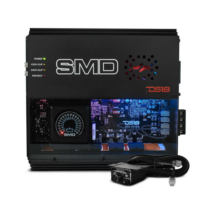 DS18 SMD 4-Channel Class AB Amplifier with VM-1 Voltmeter and Digital LED Lights 4 x 200W at 2-ohm - Steve Meade Designs SKU: SMD-200.4AB