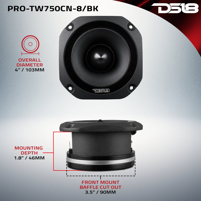 DS18 4" Super Bullet Tweeter with 1.5" Titanium Voice Coil Neodymium Magnet 220 Watts 8-Ohm SKU: PRO-TW750CN-8/BK