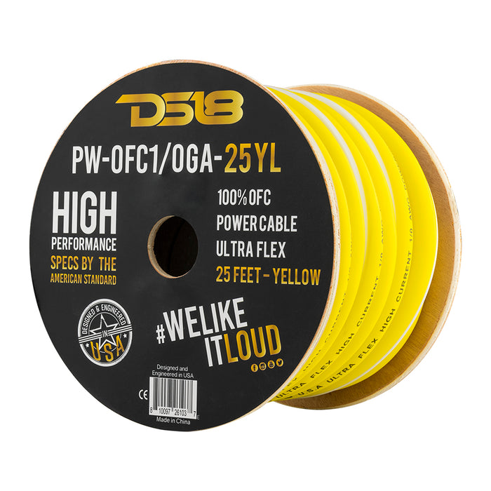 DS18 1/0-GA 100% OFC Ground, Power Cable, 25 Feet SKU: PW-OFC1/0GA-25YL
