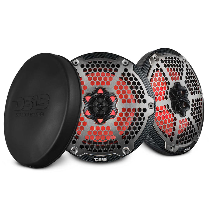 DS18 NXL 8" 2-Way Coaxial Marine Speaker With LED RGB Lights 125 Watts Rms 4-Ohm - Black Carbon Fiber SKU: CF-8M