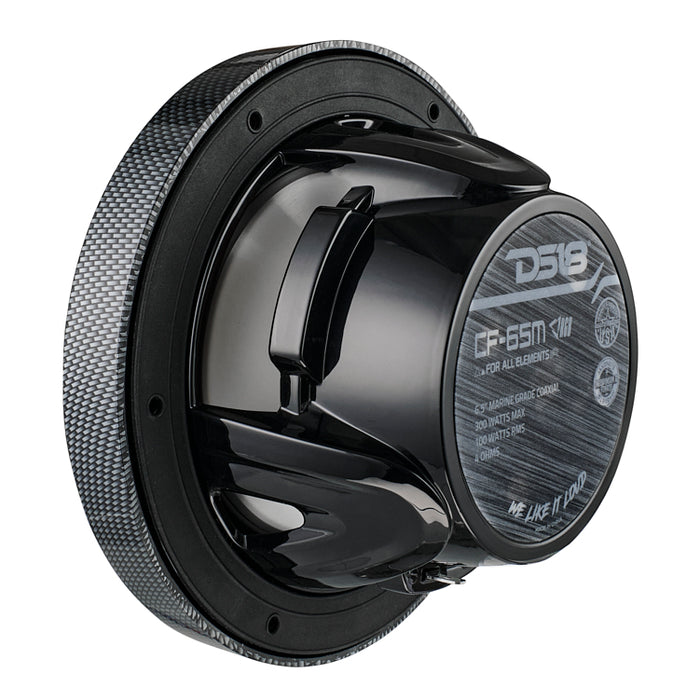DS18 NXL 6.5" 2-Way Coaxial Marine Speaker With LED RGB Lights 100 Watts Rms 4-Ohm - Black Carbon Fiber SKU: CF-65M