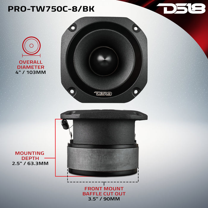 DS18 4" Super Bullet Tweeter with 1.5" Titanium Voice Coil and Oversized Ferrite Magnet 200 Watts 8-Ohm SKU: PRO-TW750C-8/BK