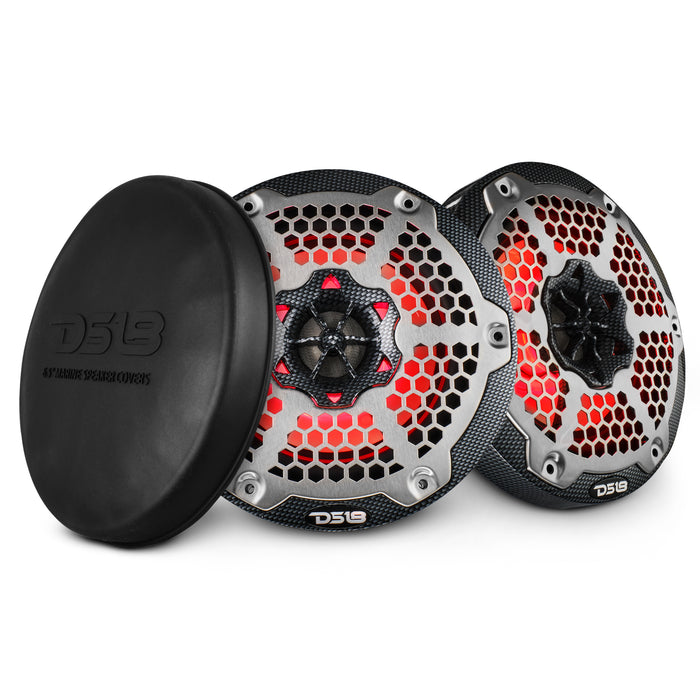 DS18 NXL 6.5" 2-Way Coaxial Marine Speaker With LED RGB Lights 100 Watts Rms 4-Ohm - Black Carbon Fiber SKU: CF-65M