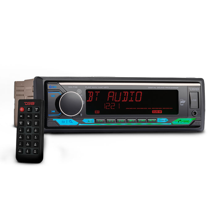 DS18 Digital Media Receiver | Single Din | DSP | APP | Bluetooth Audio and Calling Head Unit | Aux Input | USB | Mechless | AM/FM Radio Receiver | 3V + 3.5V Subwoofer SKU: SDX-P100