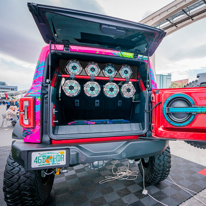 DS18 Ford Bronco 6th Gen 4-Door Overhead Bar System fits 4 x 8" speakers + 2 x 6.5" Speakers and 2 x 3.78" Tweeters SKU: BRO-SBAR/BK