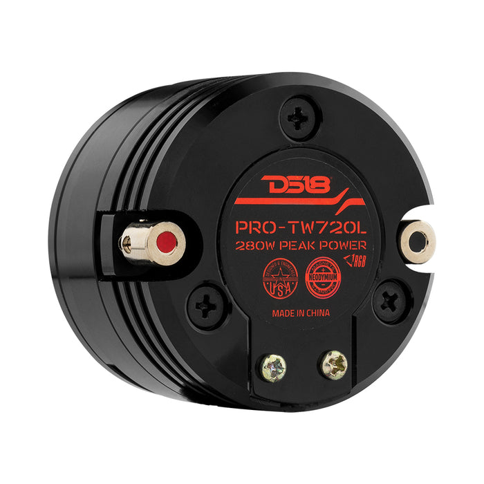 DS18 1.6" Shallow High Compression Neodymium Super Bullet Tweeter 140 Watts 1" Polyether Ether Ketone 4-Ohm Vc With RGB LED Lights SKU: PRO-TW720L