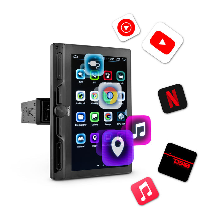 DS18 10.5" Floating Rotating Swivel Modular Touchscreen Mechless Single-DIN Headunit with Bluetooth, Mirror Link, USB, Gps and Android 10 (4x64GB) SKU: DDX10.5ADX