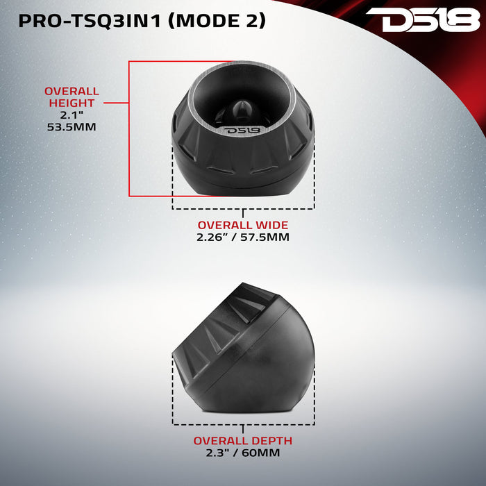 DS18 3" Surface/Flush/Angle High Compression Neodymium Super Bullet Tweeter 100 Watts 1" Aluminum 4-Ohm Vc SKU: PRO-TSQ3IN1
