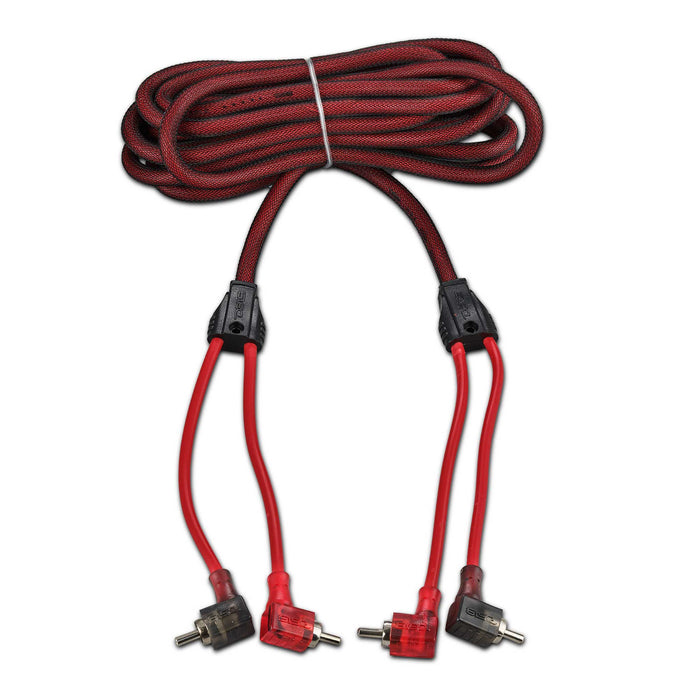 DS18 100% OFC Ultra Flex 2-Channel RCA with 90 Degree Ends, Dual Twist Wire, Red Braided Jacket - 12 ft SKU: R12.L