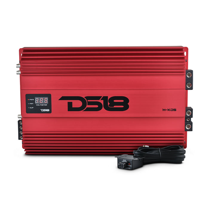 DS18 HOOLIGAN KO 1-Channel Amplifier with Voltmeter 5000 Watts Rms @ 1-Ohm Made In Korea Red SKU: H-KO5/RD