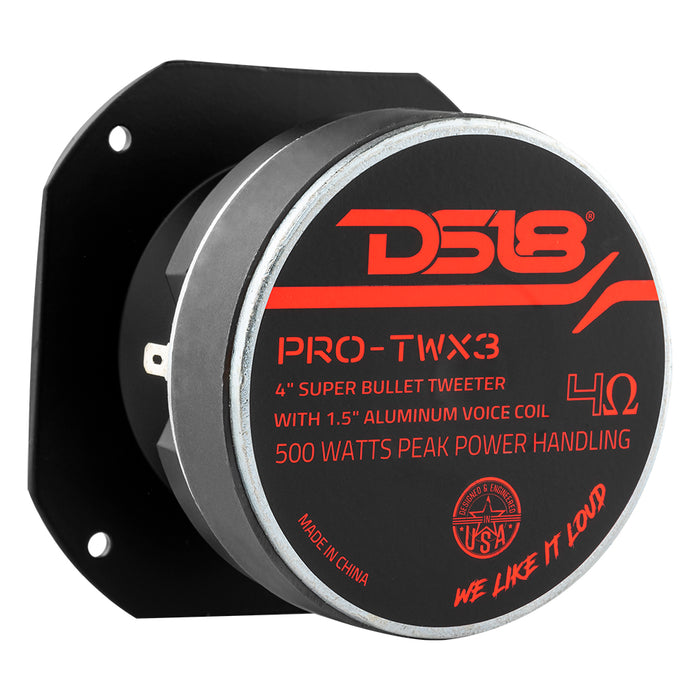DS18 4" Super Bullet Tweeter 250 Watts 1.5" Titanium 4-Ohm Vc SKU: PRO-TWX3
