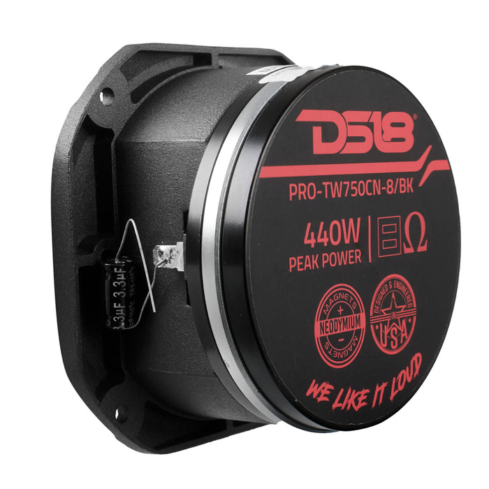 DS18 4" Super Bullet Tweeter with 1.5" Titanium Voice Coil Neodymium Magnet 220 Watts 8-Ohm SKU: PRO-TW750CN-8/BK