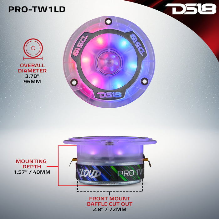 DS18 3.8” Super Bullet Tweeter with 1” Aluminum Voice Coil & Digital LED Lights SKU: PRO-TW1LD