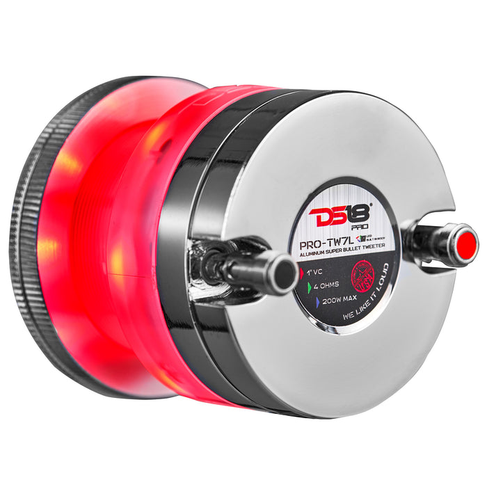 DS18 2.3" Neodymium Super Bullet Tweeter 1" Titanium Voice Coil with RGB LED Lights SKU: PRO-TW7L
