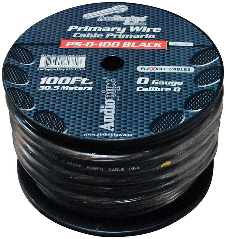 Nippon Audiopipe Power Cable 0-Gauge 100 Foot Spool - Black