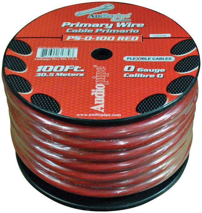 Nippon Audiopipe Power Cable 0-Gauge 100 Foot Spool - Red
