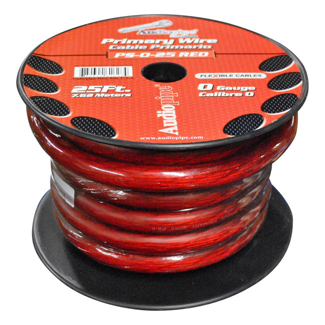 Nippon Audiopipe Power Cable 0-Gauge 25 Foot Spool - Red