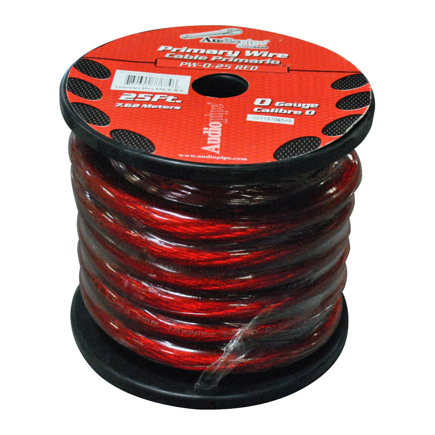 Nippon Audiopipe Power Cable 0-Gauge 25 Foot Spool - Red