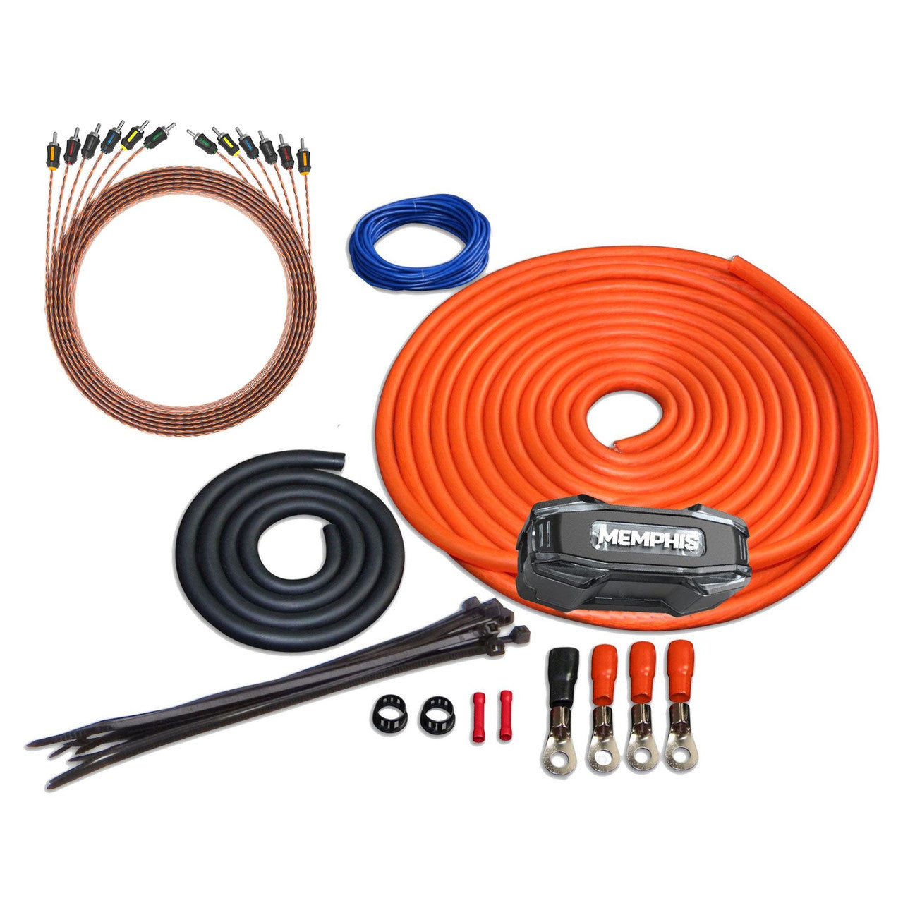 Memphis 0GKIT Memphis Audio 0GKIT 0-Gauge Amp Install Kit With ANL Fuse Holder With One 250A Fuse, And A Pair Of ETP-17 17-Foot RCAs