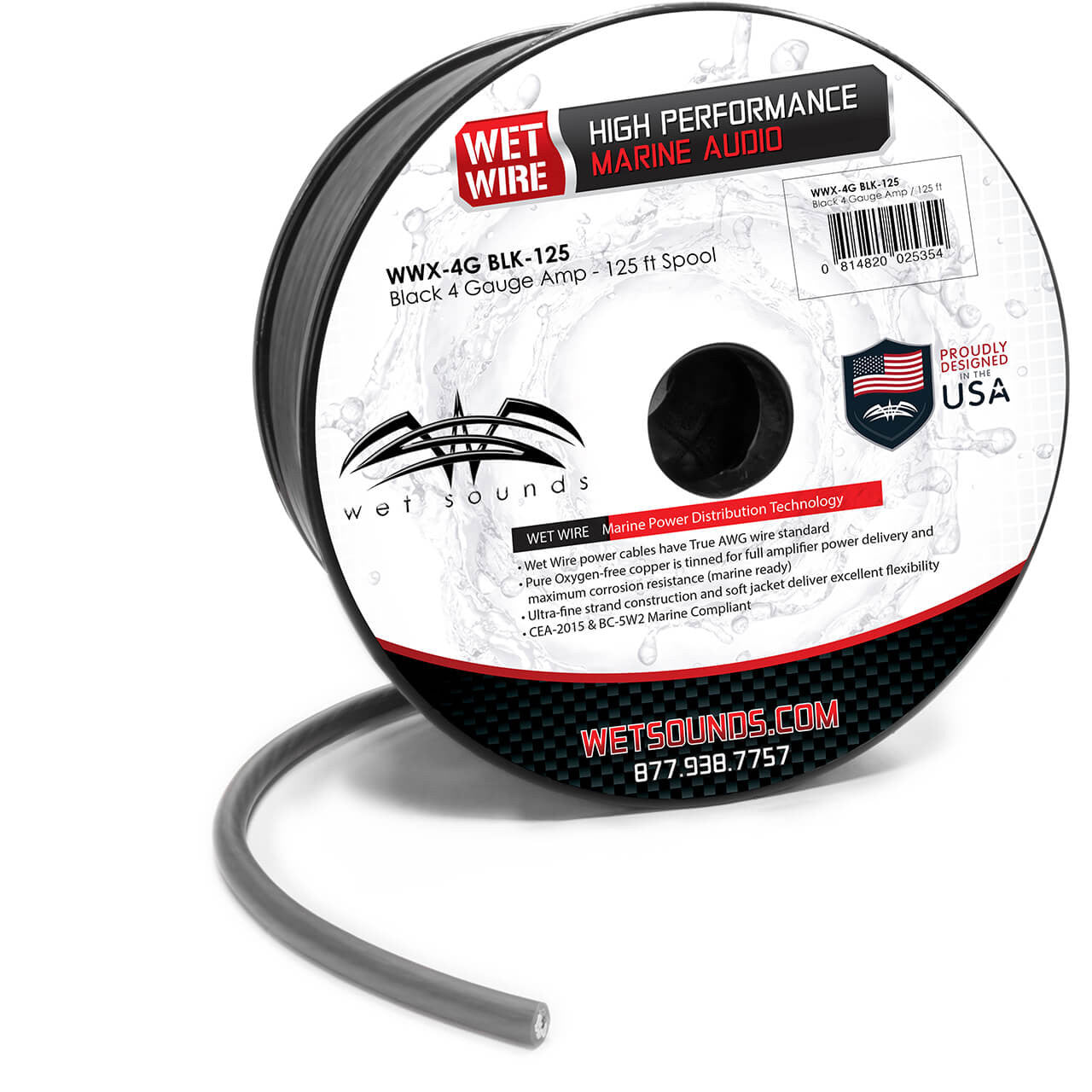 Wet Sounds WWX-4G BLK-125 Black Frosted 4GA Wet Wire | Black Frost 4 Gauge Amp W - View 1