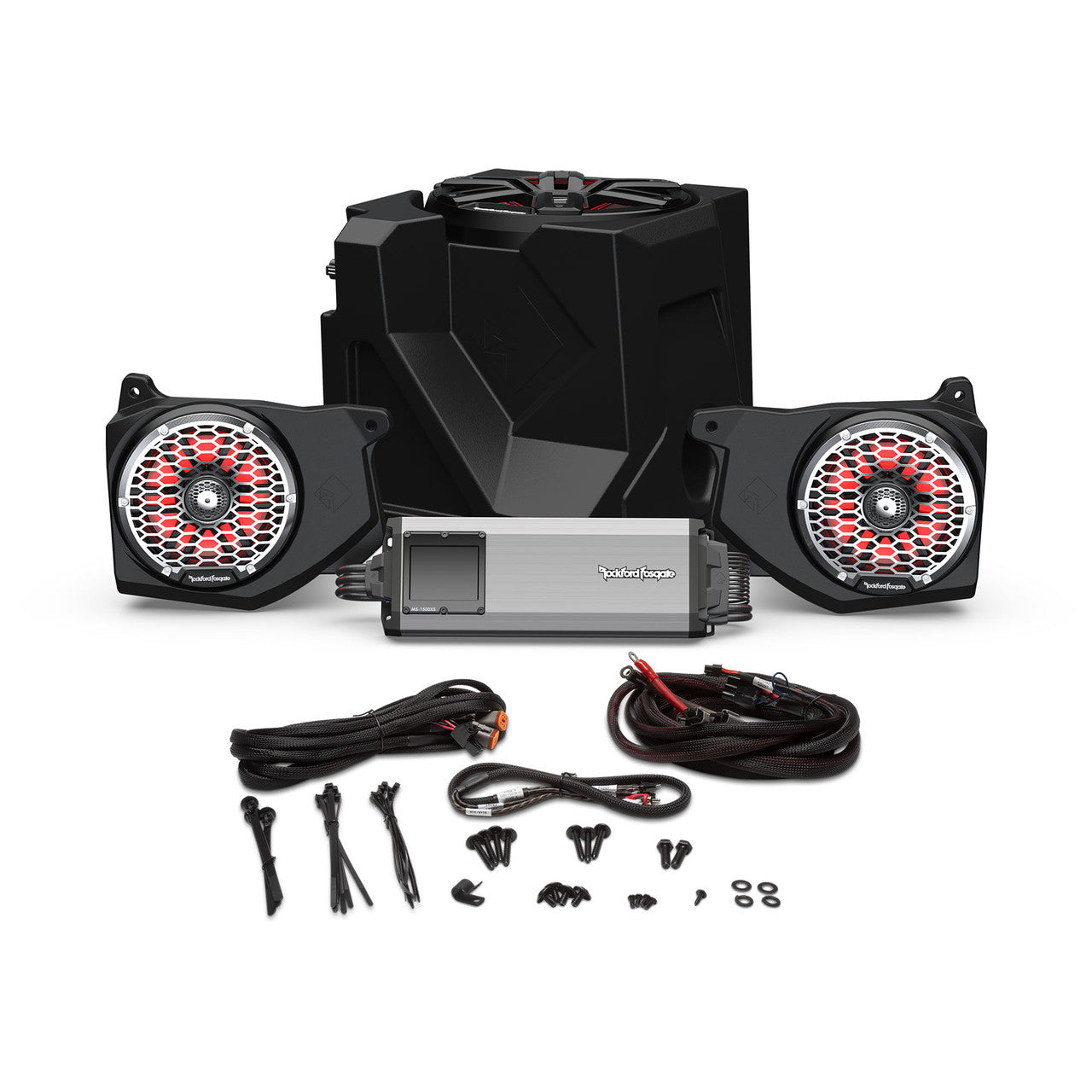 Rockford Fosgate RNGR18-STG5 1500 Watt 5-Channel Amplifier, High Powered Color Optix Front & Sub Kit Compatible With Select 2018 and up Polaris Ranger Models with Ride Command