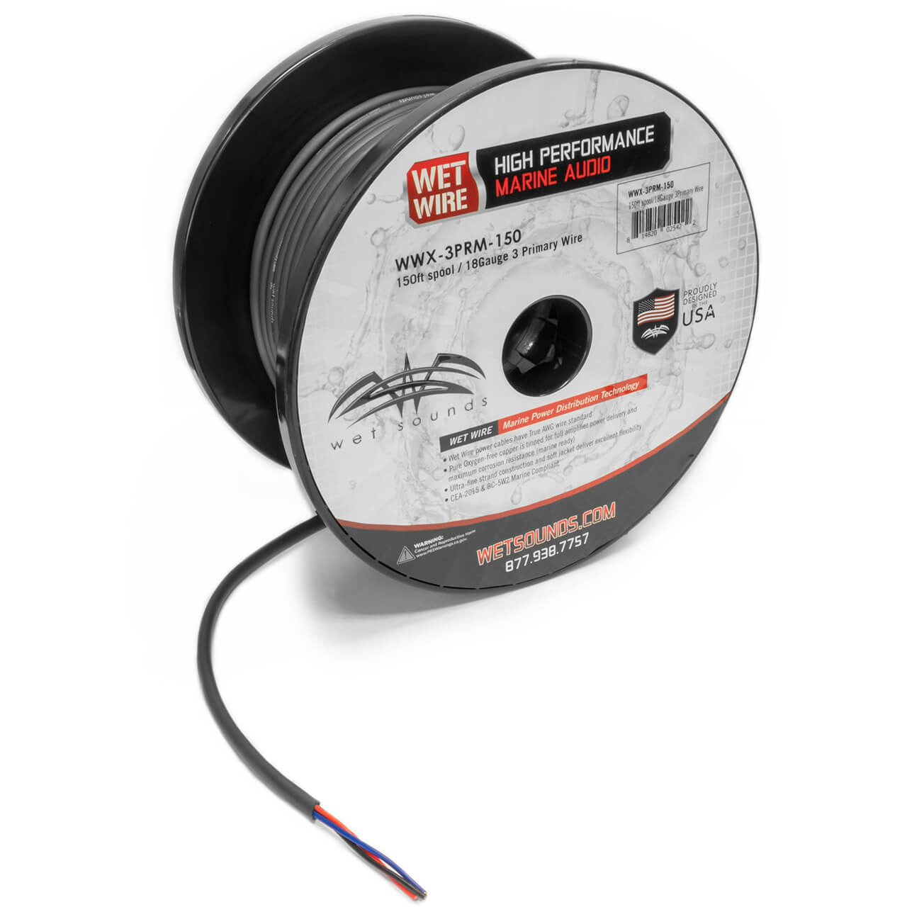 Wet Sounds WWX-3PRM-150 3 Conductor 18 Gauge Primary Wire - 150' Spool - View 1