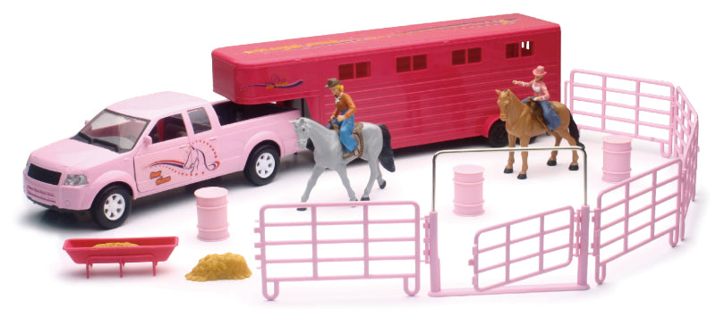 New Ray Toys Pink Pickup Hrs Trlr Rider Set