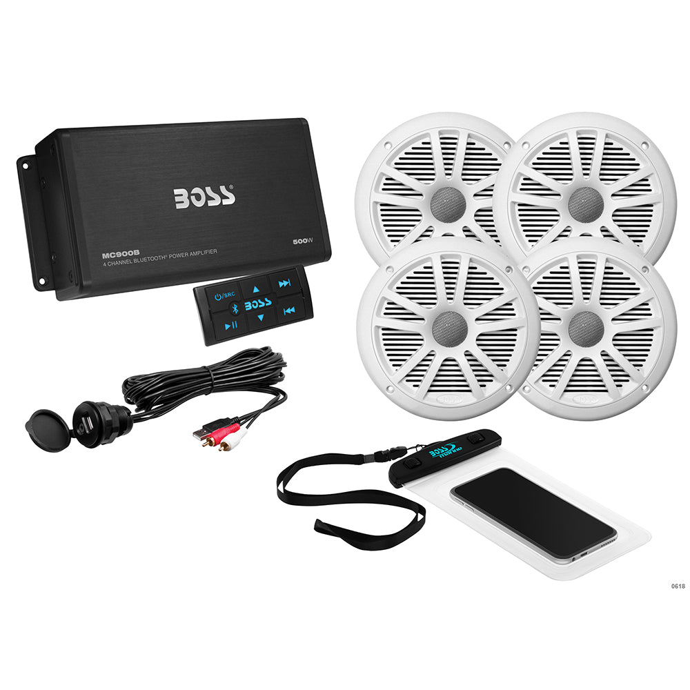 Boss Audio ASK904B.64 4 Channel Amplifier 2 Pairs of 6.5" Speaker Kit - White [A - View 1