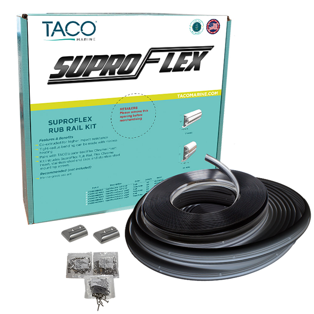 TACO SuproFlex Rub Rail Kit - Black w/Flex Chrome Insert - 2"H x 29/32"W x 60'L [V11-9990BBK60-2]