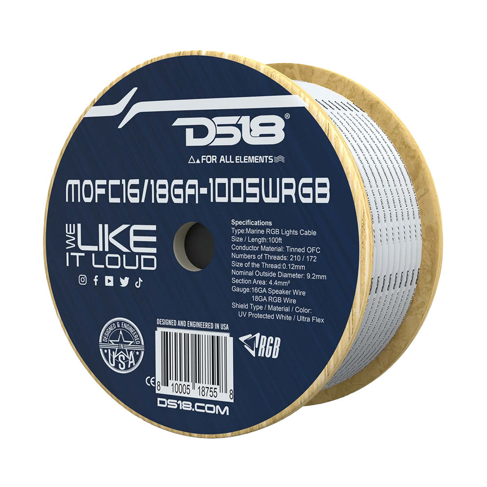 DS18 Marine Tinned OFC 18GA RGB Wire w/16GA Speaker Wire - 100 Spool [MOFC16/18GA-100SWRGB]