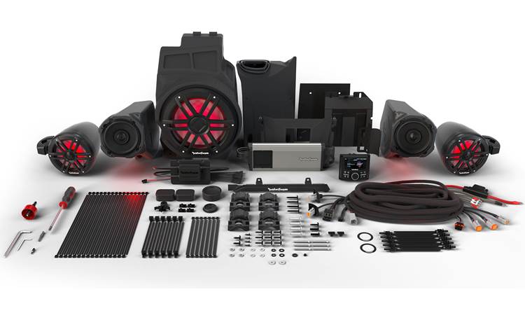 RZR19PXP-STG4 Stage 4 audio upgrade kit for select 2020-up Polaris RZR Pro XP models: includes digital media receiver, 4 speakers, 5-channel amplifier, and 10" sub
