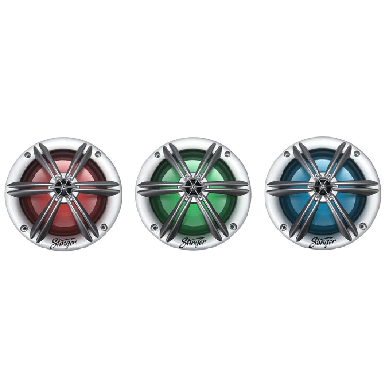 Stinger SEA65RGBS 6.5” Coaxial Marine Speakers with Built-in Multi-color RGB Lighting (Silver)
