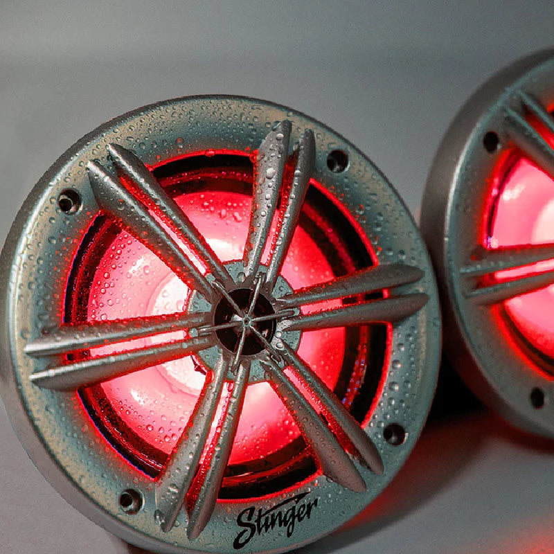 Stinger SEA65RGBS 6.5” Coaxial Marine Speakers with Built-in Multi-color RGB Lighting (Silver)