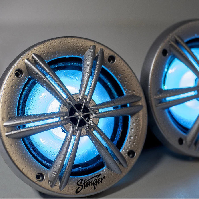 Stinger SEA65RGBS 6.5” Coaxial Marine Speakers with Built-in Multi-color RGB Lighting (Silver)